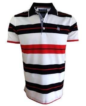 Impulso Poloshirt in Streifendesign in weiss marine rot mit Sticklabel
