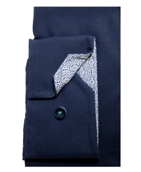 Venti Edition Slim Fit Langarmhemd in dunkelblau mit Patches