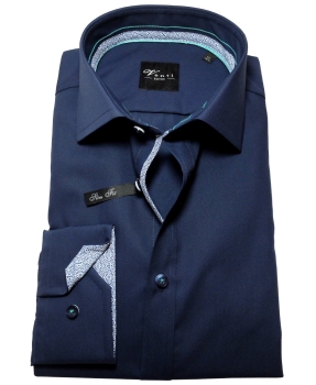 Venti Edition Slim Fit Langarmhemd in dunkelblau mit Patches
