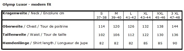 Masstabelle Olymp