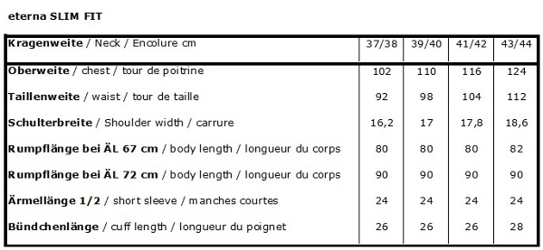 Masstabelle Olymp