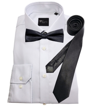 Venti Edition Slim Fit Langarmhemd silber mit Fliege oder Krawatte in schwarz