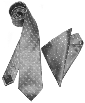 Pellens & Loick SET UNIKAT Krawatte & Einstecktuch in Seide grau silber