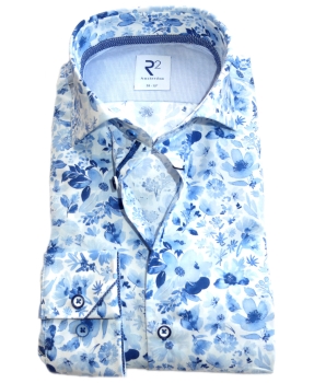 R2 Amsterdam Langarmhemd weiss blau Floral Print