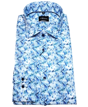 Venti Modern Fit Langarmhemd in blau weiss grün Fancymuster floral