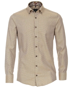 Venti Modern Fit Langarmhemd in gelb braun beige Minimuster