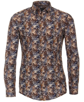 Venti Modern Fit Langarmhemd dunkelblau multicolor Zweige Blätter Print