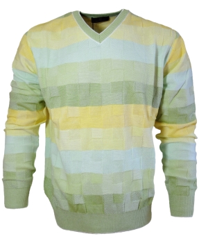 Montechiaro Italy edler V-Neck Pullover Karodesign in grün gelb