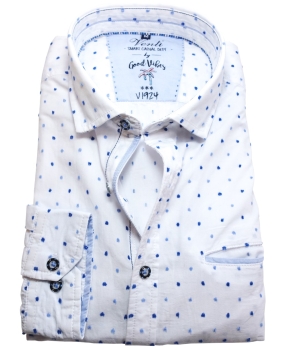 Venti Slim Fit Smart Casual Langarmhemd weiß mit blauen Punkten