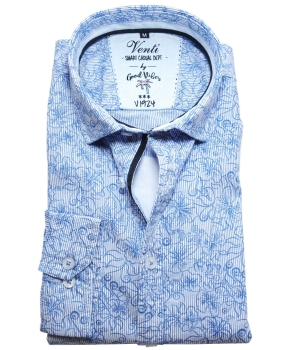 Venti Slim Fit Smart Casual Langarmhemd weiß hellblau Streifen Floralprint