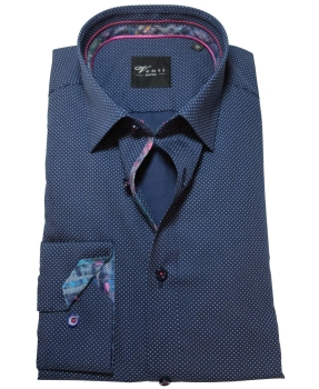 Venti Edition Black Slim Fit Langarmhemd dunkelblau mit Punktprint