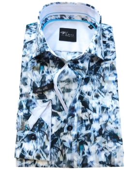 Venti Black Label Slim Fit Langarmhemd in blau weiss Floraldesign