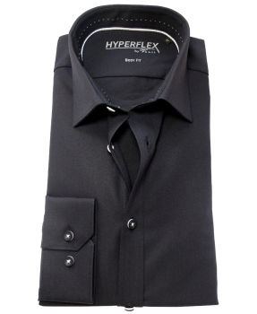 Venti Body Fit Hyperflex Stretch Langarmhemd in schwarz