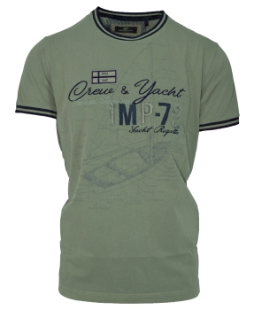 Impulso Rundhals Shirt in olivgrün mit Print und Stickerei