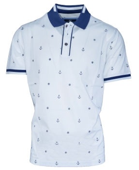 Impulso Poloshirt in weiss mit maritimen Druckmotiv in dunkelblau