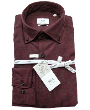 eterna Premium 1863 Wool Cotton Langarmhemd Modern rot-grau MINIKARO