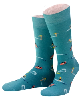 von Jungfeld 1 Paar Socken Beach Life Nazare in türkis Motiv Surfer