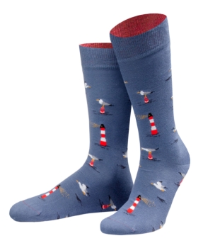 von Jungfeld 1 Paar Socken Beach Life La Coruna in blau Motiv Leuchtturm