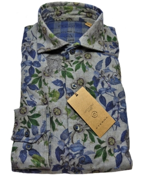 eterna Langarmhemd Oxford grau blau grün Dschungel Print UPCYCLING SHIRT