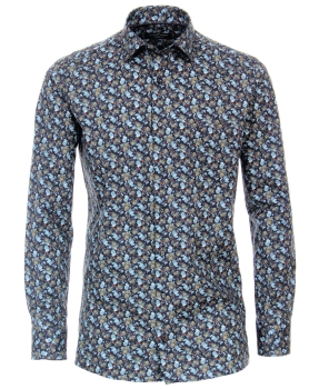 Casa Moda Premium Modern Fit Langarmhemd Stretch dunkelblau mit Print Blattranken