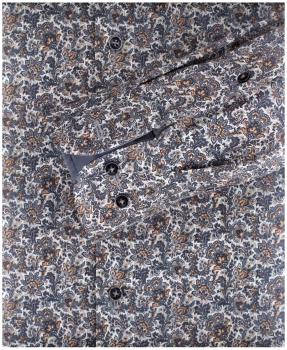 Preview: Casa Moda Premium Modern Fit Langarmhemd Stretch blau braun Paisleys Print