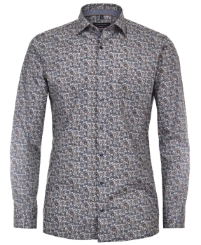 Casa Moda Premium Modern Fit Langarmhemd Stretch blau braun Paisleys Print