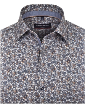 Preview: Casa Moda Premium Modern Fit Langarmhemd Stretch blau braun Paisleys Print