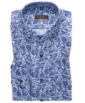 eterna Slim Fit Langarmhemd mittelblau mit Paisleys in dunkelblau