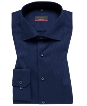 eterna Modern Fit Langarmhemd dunkelblau mit dezenter Struktur extralanger Arm 68cm