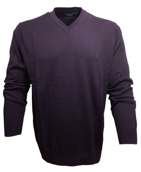 Ben Green V-Neck Pullover Classic in weinrot braun lila