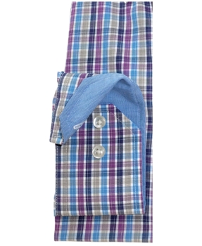 Preview: Ben Green Redline Langarmhemd in blau lila beige weiss Karo