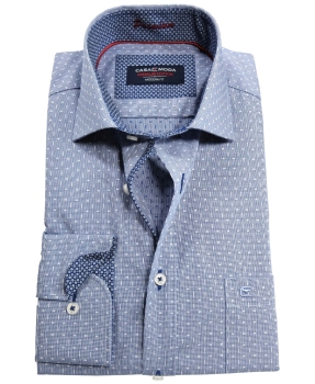 Casa Moda Modern Fit Premium Langarmhemd in mittelblau gemustert
