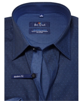 Preview: Ben Green Langarmhemd Modern Fit in dunkelblau Minimuster