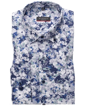 eterna Modern Fit Langarmhemd dunkelblau multicolor Floraldruck