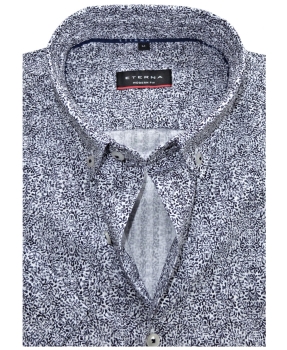 eterna Comfort Fit Kurzarmhemd weiss dunkelblau Alloverprint
