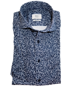 eterna Kurzarmhemd Jersey Premium 1863 Modern Fit dunkelblau weiss Floralprint
