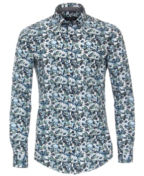 Casa Moda Casual Fit Langarmhemd weiss blau grün gelb Print Floral