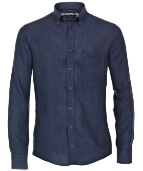 Casa Moda Casual Fit Langarmhemd Leinen in dunkelblau Shorter Style