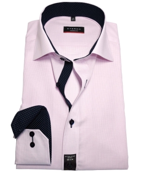eterna Modern Fit Langarmhemd rosa Vichykaro extralanger Arm 68 cm