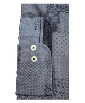 Casa Moda Freizeithemd Casual Fit Langarm Patchwork in graublau