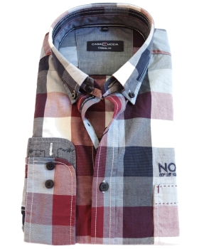 Casa Moda Casual Fit Langarmhemd in weinrot blau weiss Blockkaro