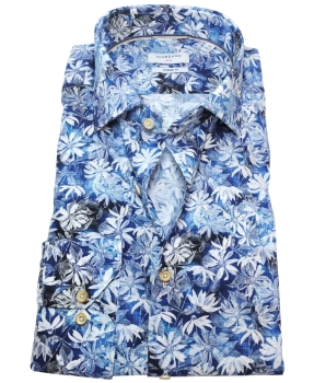 Giordano Langarmhemd Modern Fit blau mit floralem Print