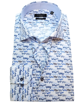 Giordano Langarmhemd Modern Fit weiss mit Textdruck LOVE in blau