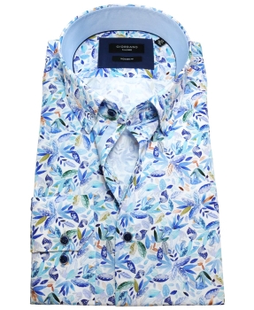 Giordano Langarmhemd Modern Fit Blattmuster in weiss multicolor