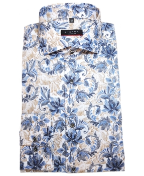 eterna Modern Fit Langarmhemd weiss blau beige Floraldruck Lotus Shirt