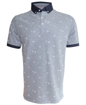 Baileys Polo Shirt in blaumelange mit Minimuster in weiss