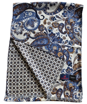 Hemley exklusiver Schal Seide Zweiseitenoptik in creme blau braun Paisleys