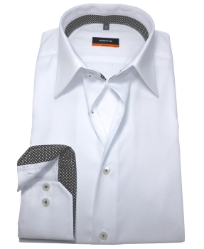 eterna Slim Fit Langarmhemd in weiss Patches schwarz Print