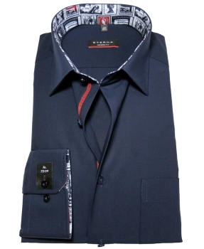 eterna Modern Fit Langarmhemd ÄL 72cm in dunkelblau mit Patches