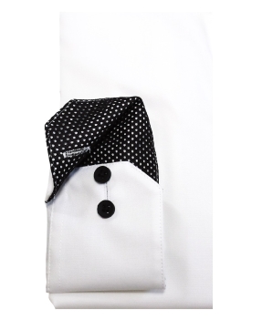 eterna Slim Fit Stretch Langarmhemd in weiss mit Patches in schwarz